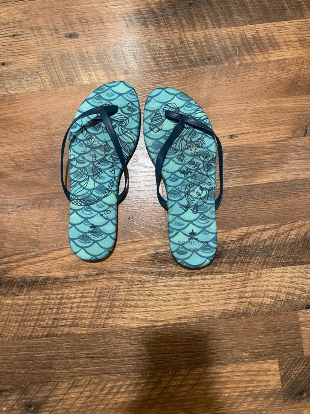 Disney Little Mermaid Sea-foam Green Mermaid Print Flip Flops